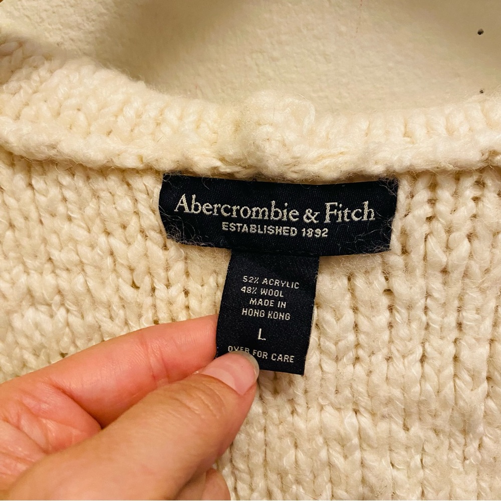 ABERCROMBIE Cream Wool Blend Open Hooded Cardigan - Picture 3 of 6